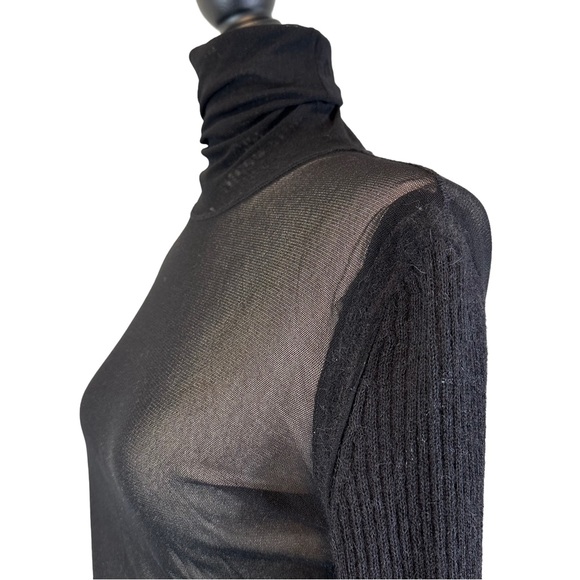 Vintage Jean Paul Gaultier Mesh Turtleneck Top BLACK Alpaca Sweater Sleeve, XL - Picture 5 of 16